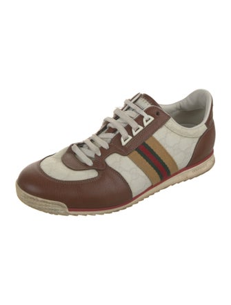 Gucci GG Canvas Leather Trim Embellishment Sneakers