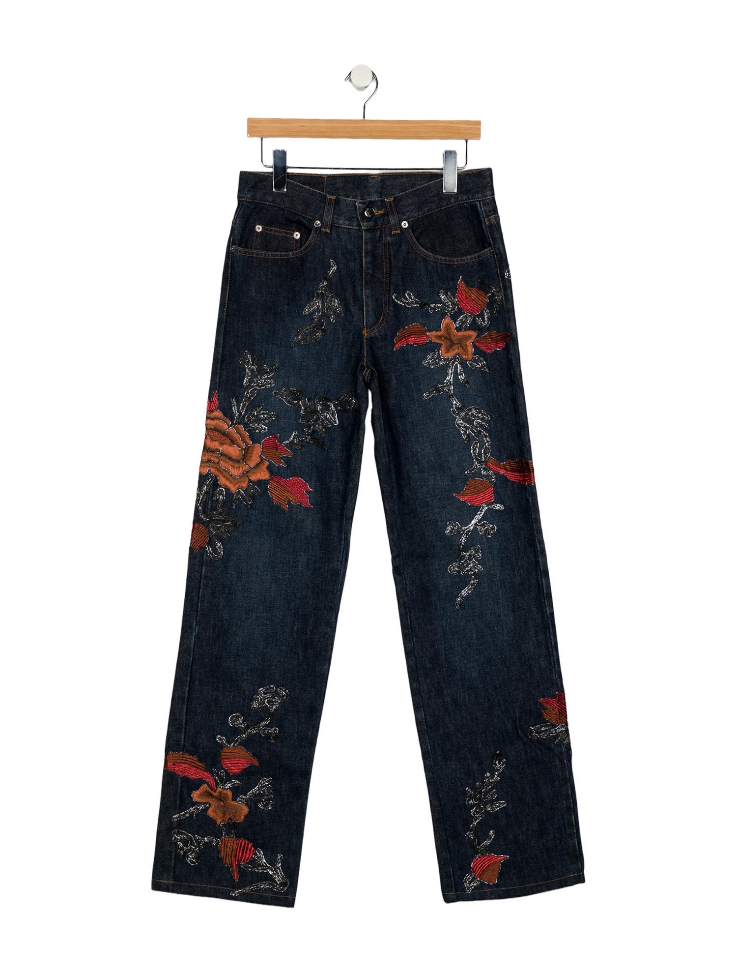 Gucci Vintage 1999 Embroidered Wide Leg Jeans
