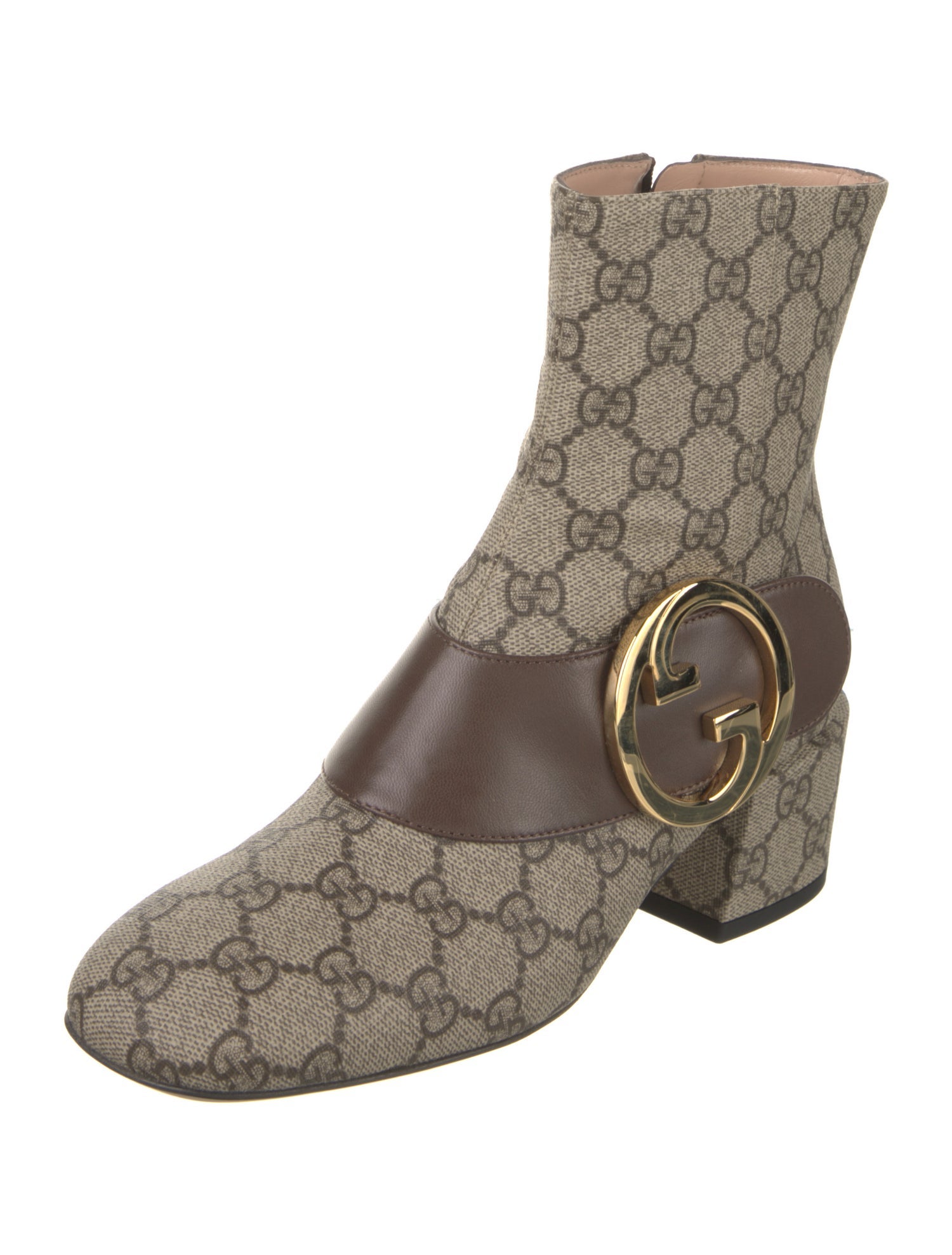 Gucci GG Supreme Leather Trim Embellishment Moto Boots