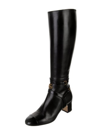 Gucci Double G Logo Leather Riding Boots
