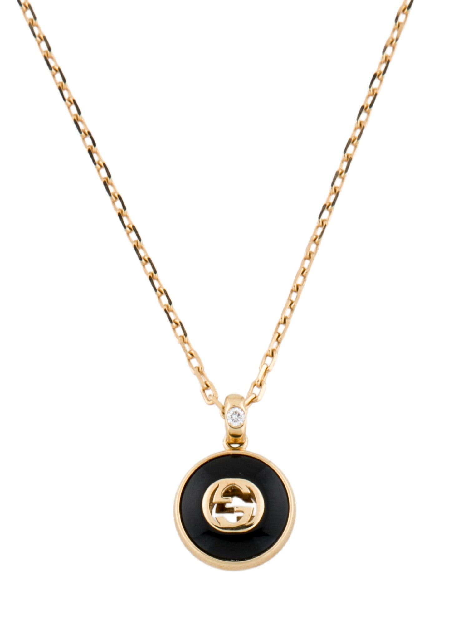 Gucci 18K Diamond & Onyx Interlocking Pendant Necklace