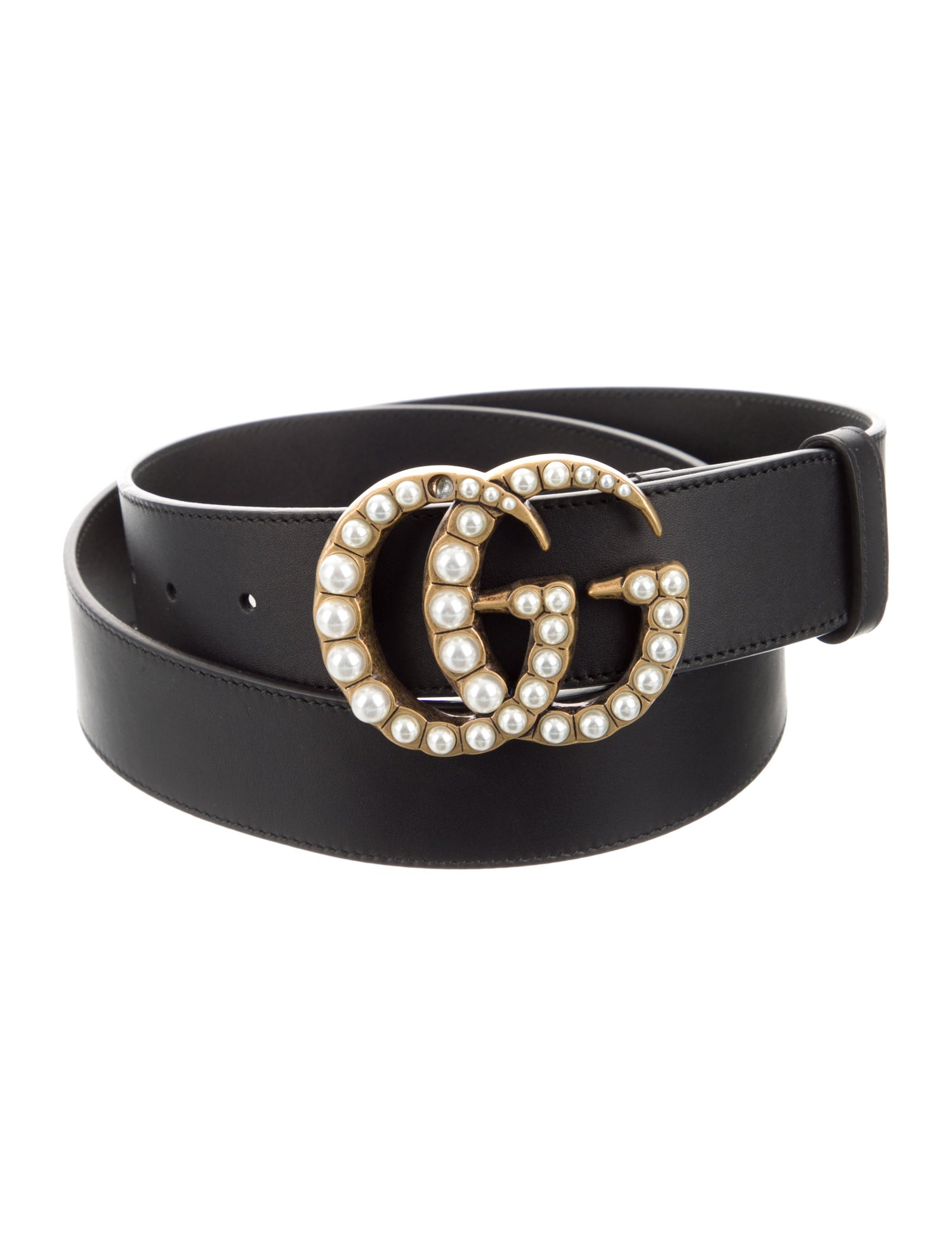 Gucci GG Marmont Pearl Faux Pearl Accents Belt