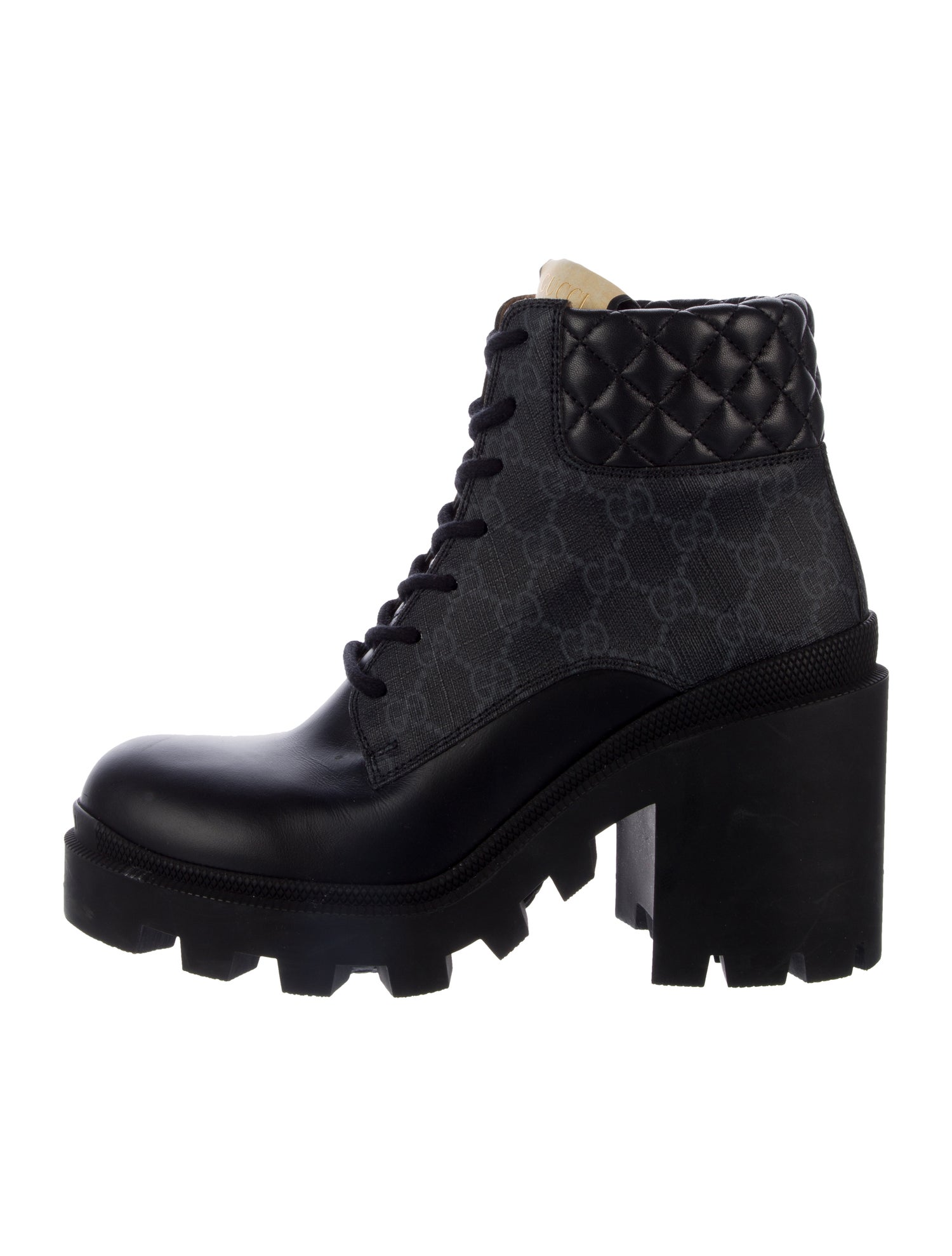 Gucci Quilted Pattern Leather Combat Boots