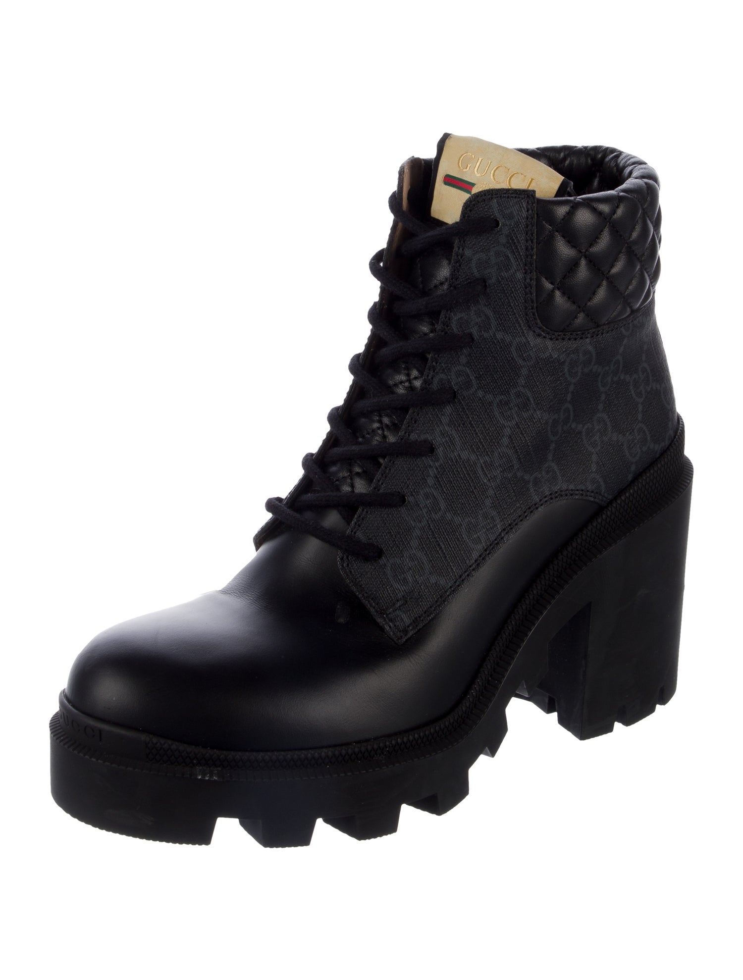 Gucci Quilted Pattern Leather Combat Boots