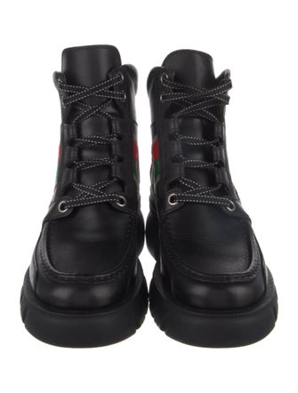 Gucci Web Accent Leather Combat Boots