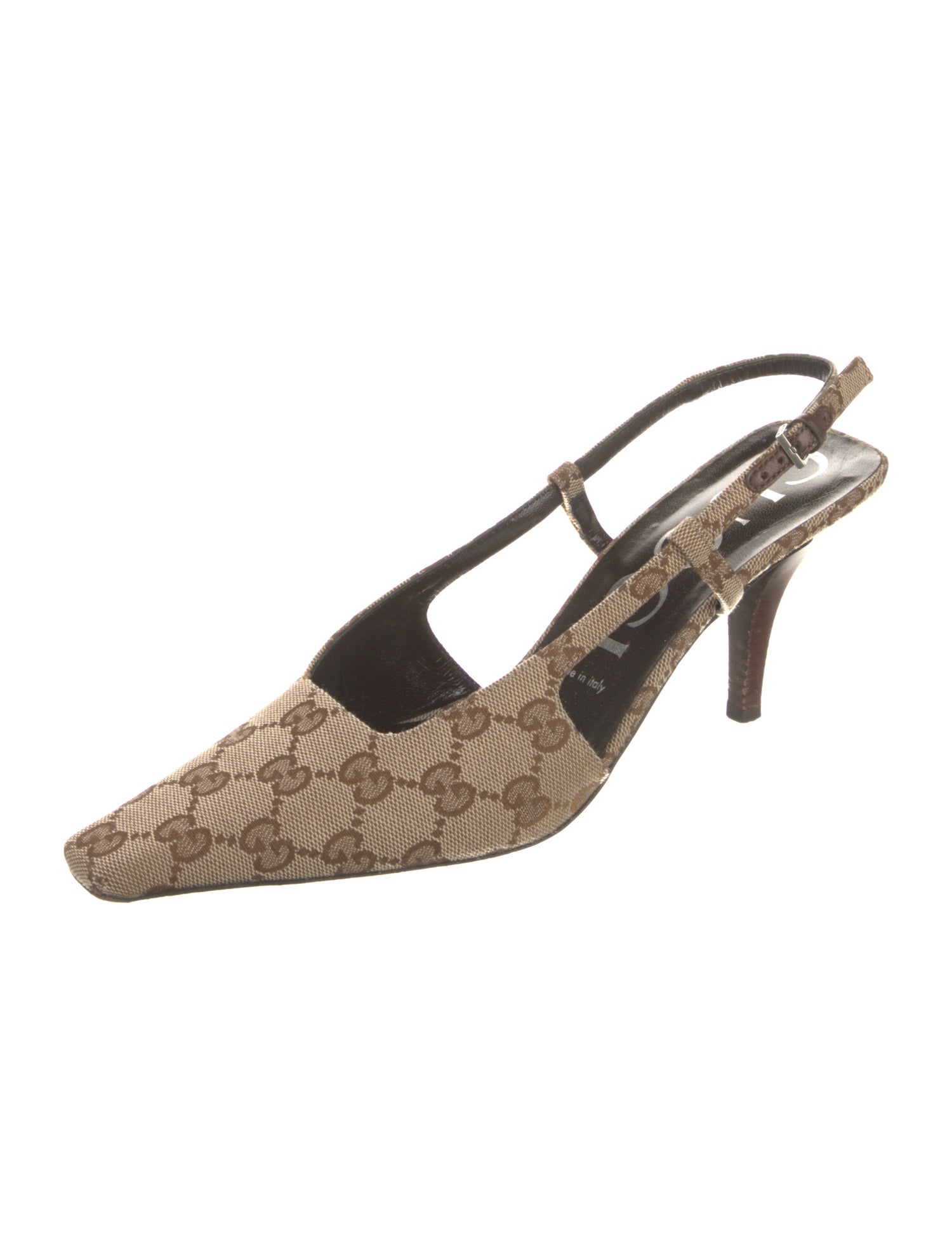 Gucci Canvas Printed Slingback Pumps