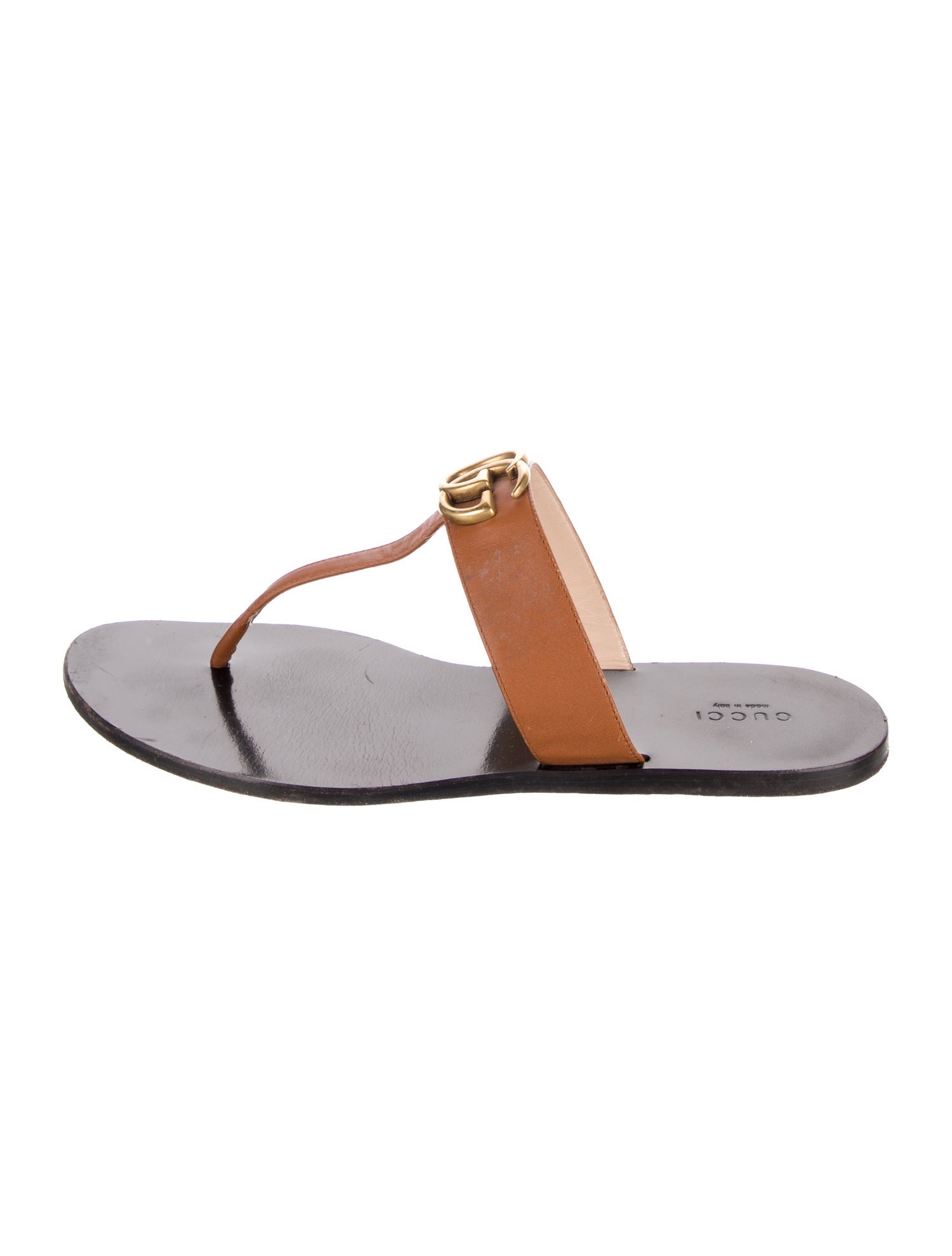 Gucci Double G Logo Leather T-Strap Sandals