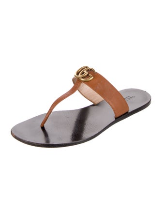 Gucci Double G Logo Leather T-Strap Sandals
