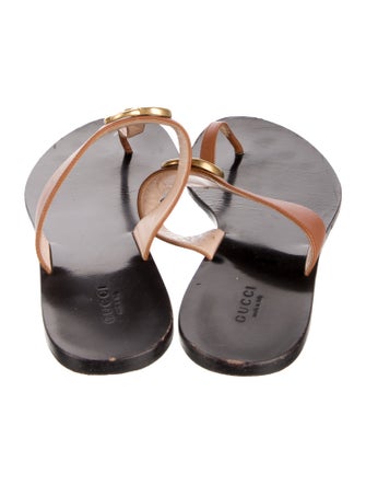Gucci Double G Logo Leather T-Strap Sandals