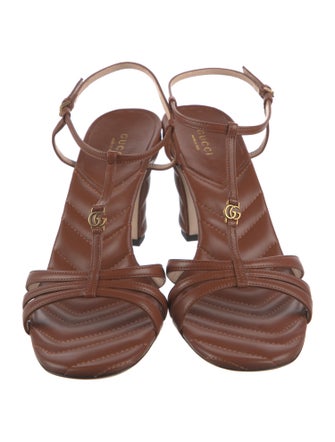 Gucci Double G Logo Leather T-Strap Sandals