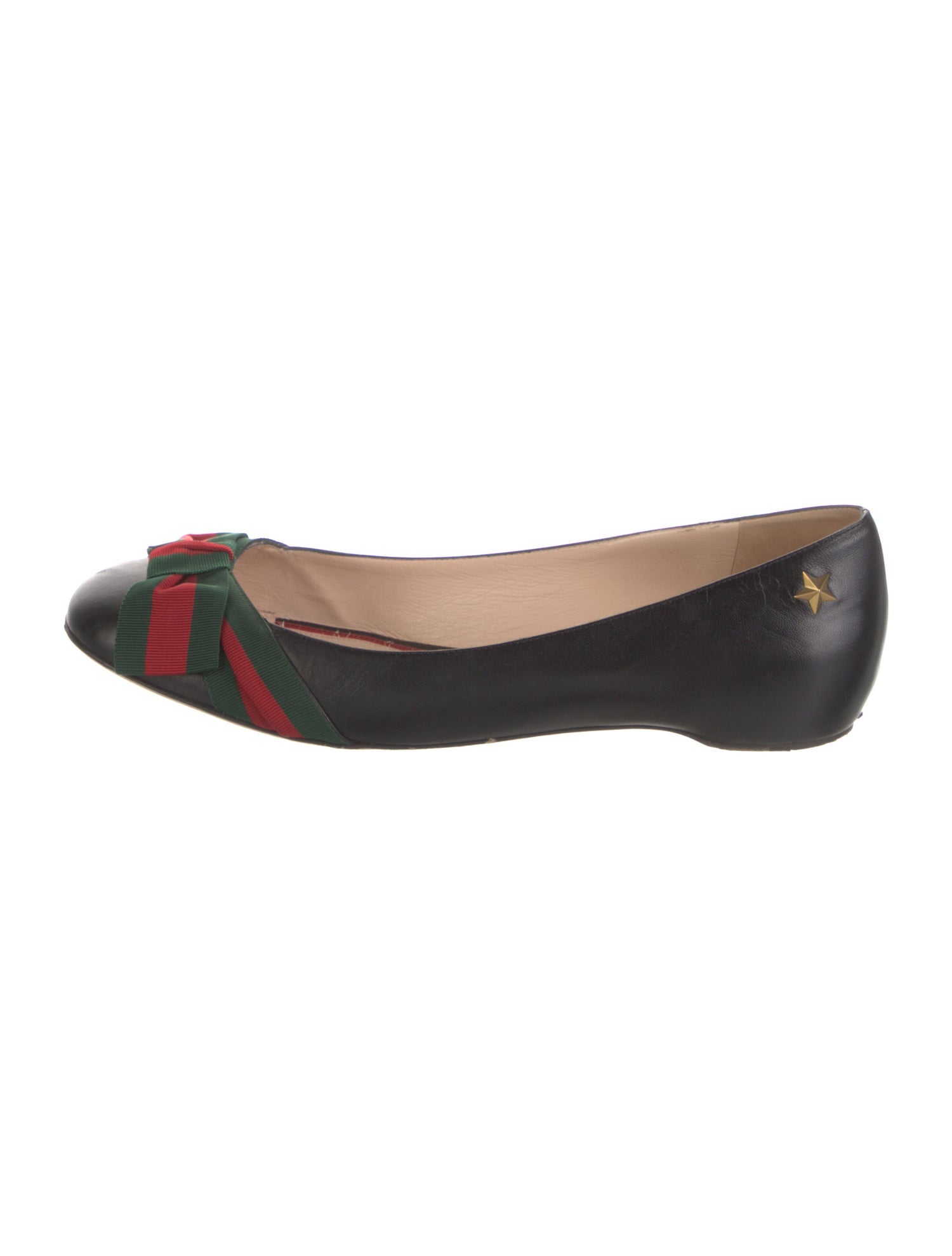 Gucci Web Accent Leather Ballet Flats