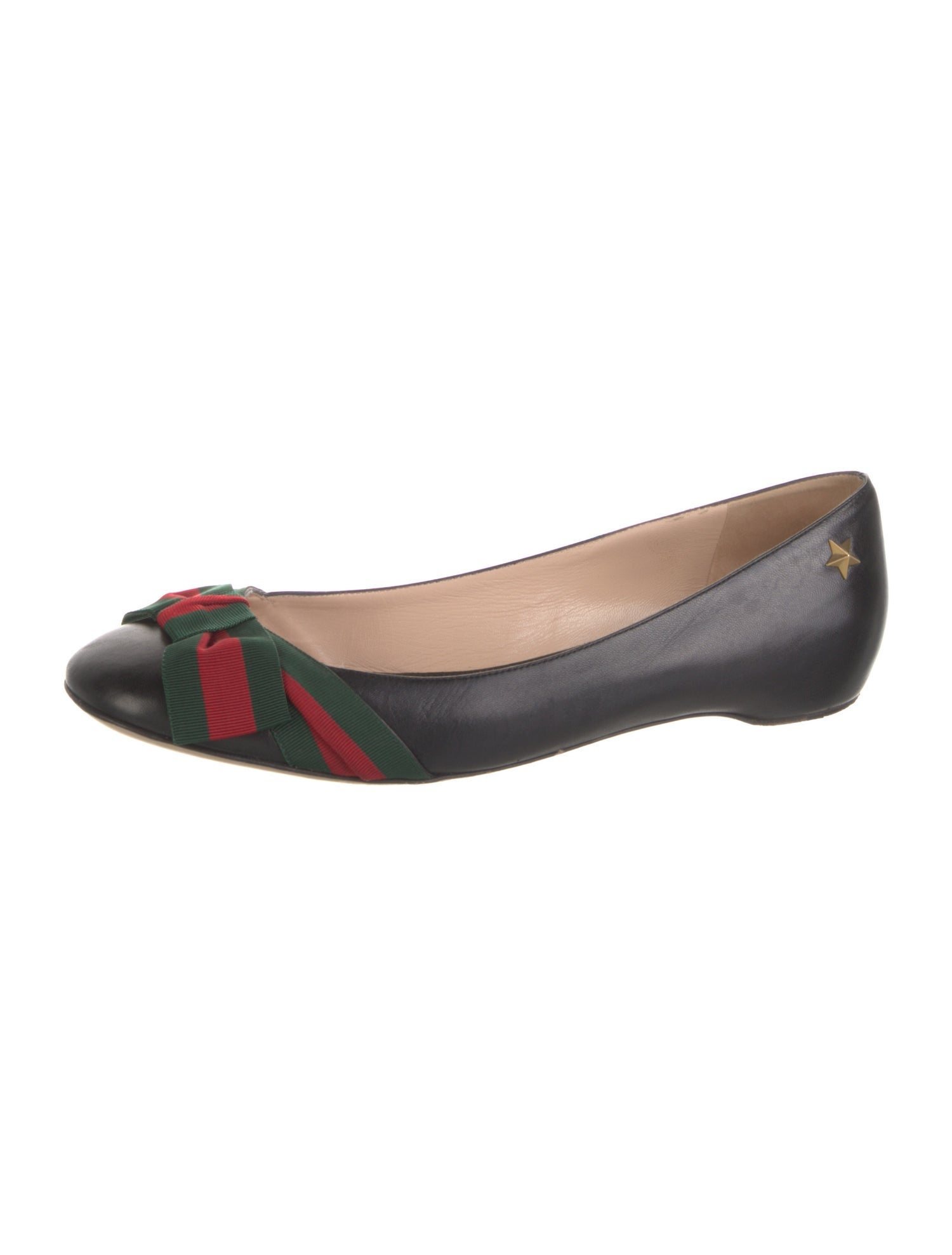 Gucci Web Accent Leather Ballet Flats