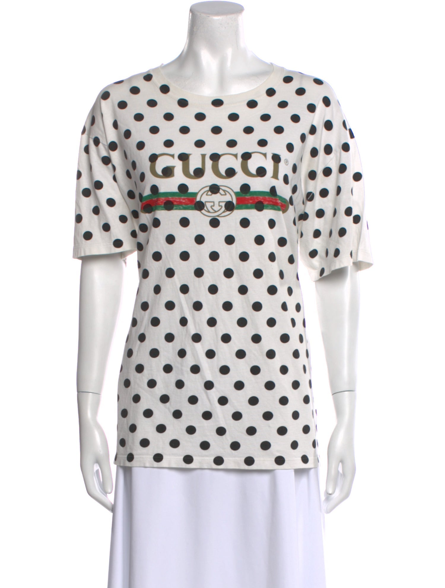 Gucci Polka Dot Print Bateau Neckline T-Shirt