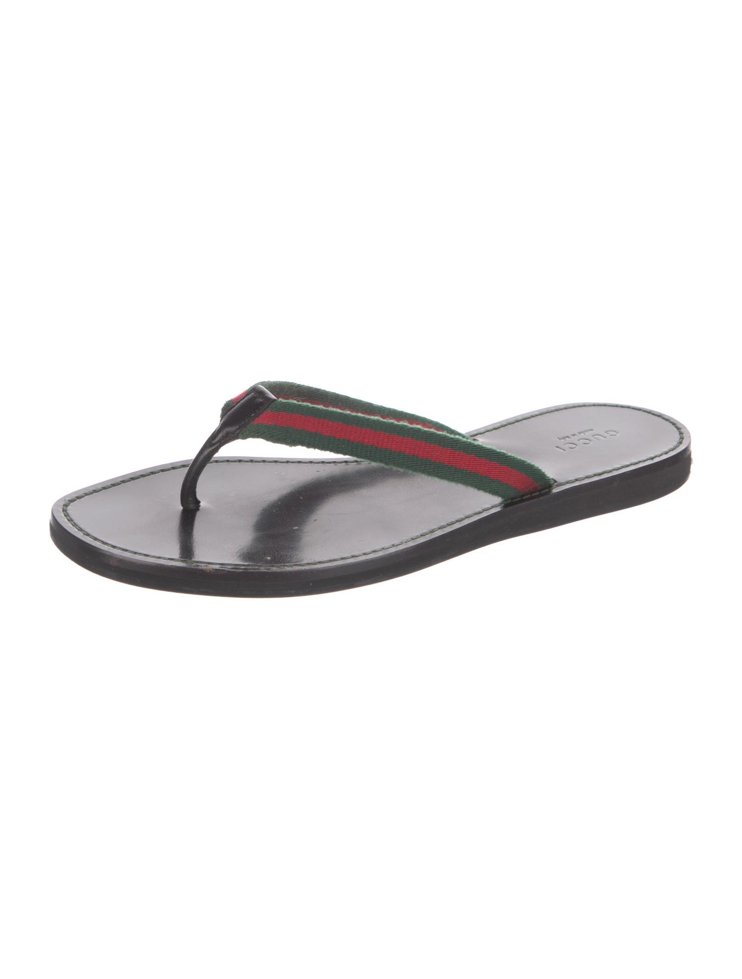 Gucci Web Accent Leather Flip Flops
