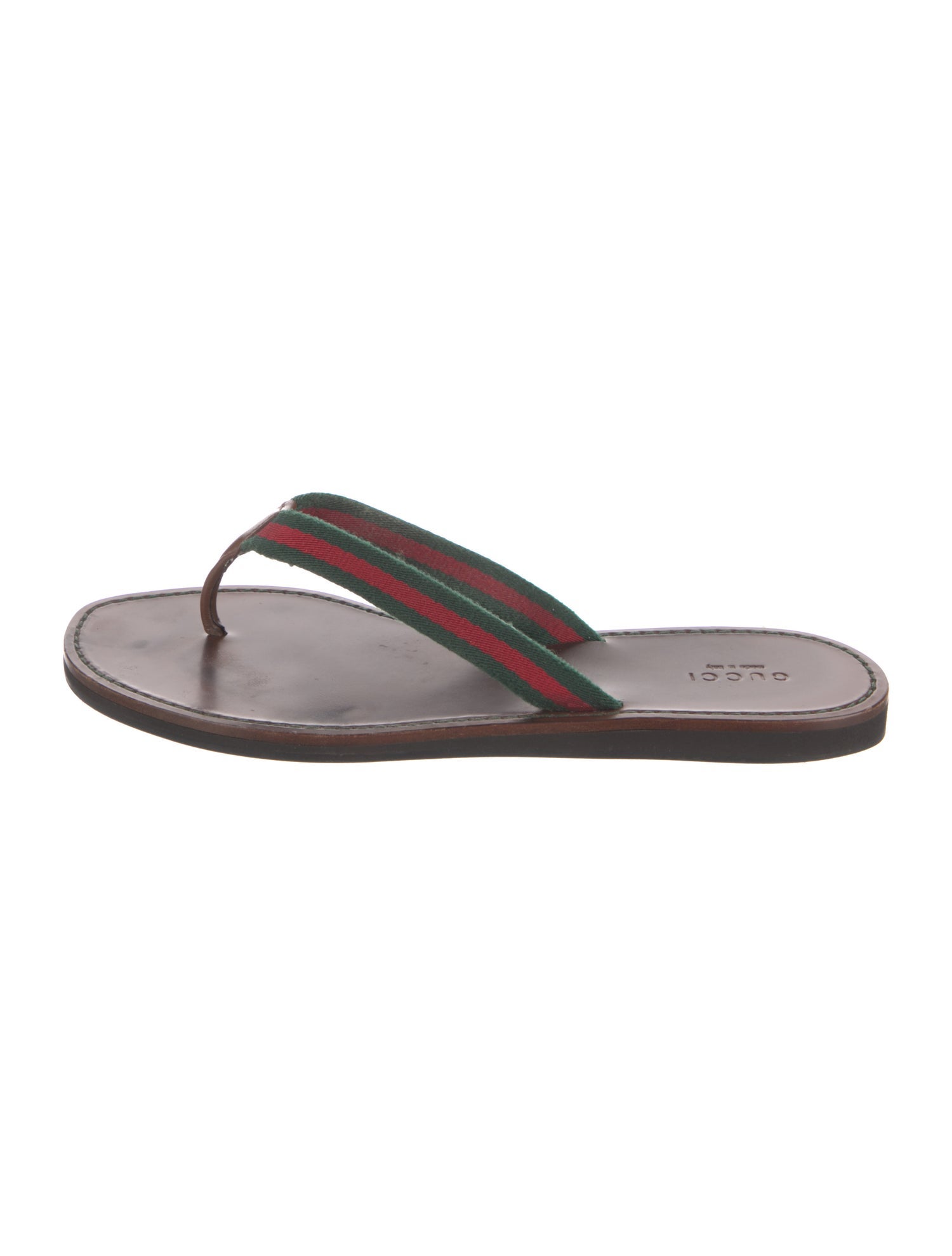 Gucci Web Accent Leather Flip Flops