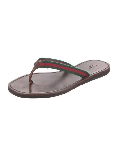 Gucci Web Accent Leather Flip Flops