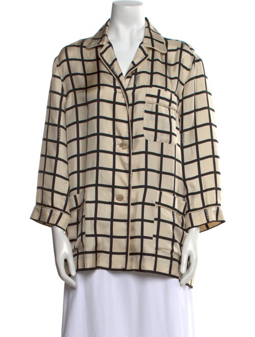 Gucci Silk Plaid Print Button-Up Top