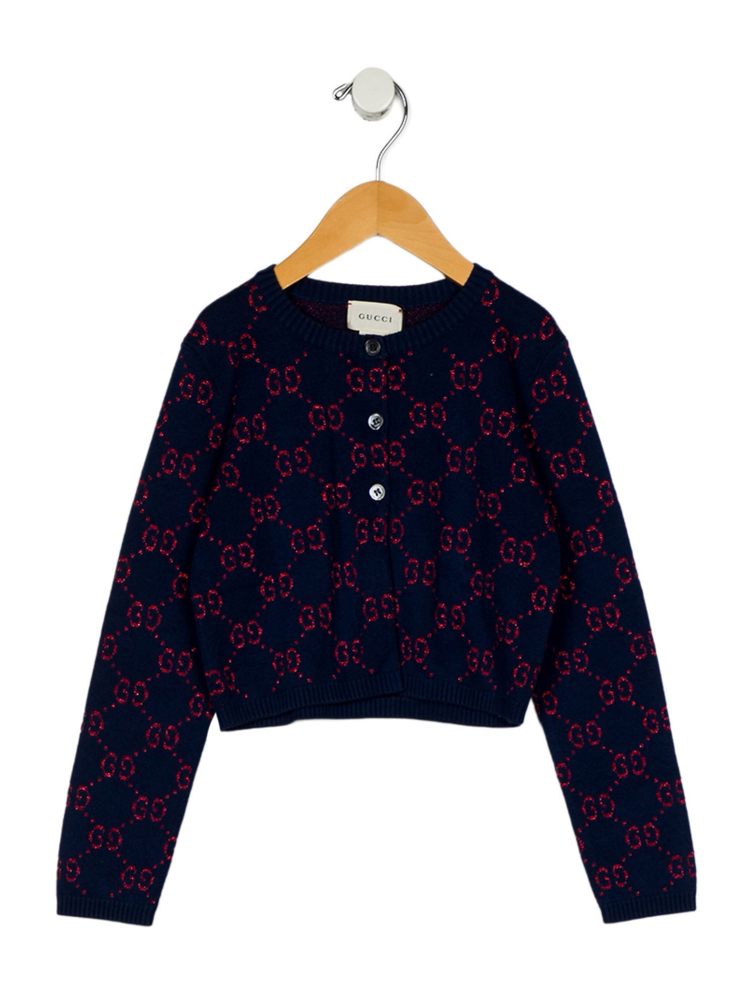 Gucci Girls' Metallic Jumbo GG Long Sleeve Cardigan w/Tags