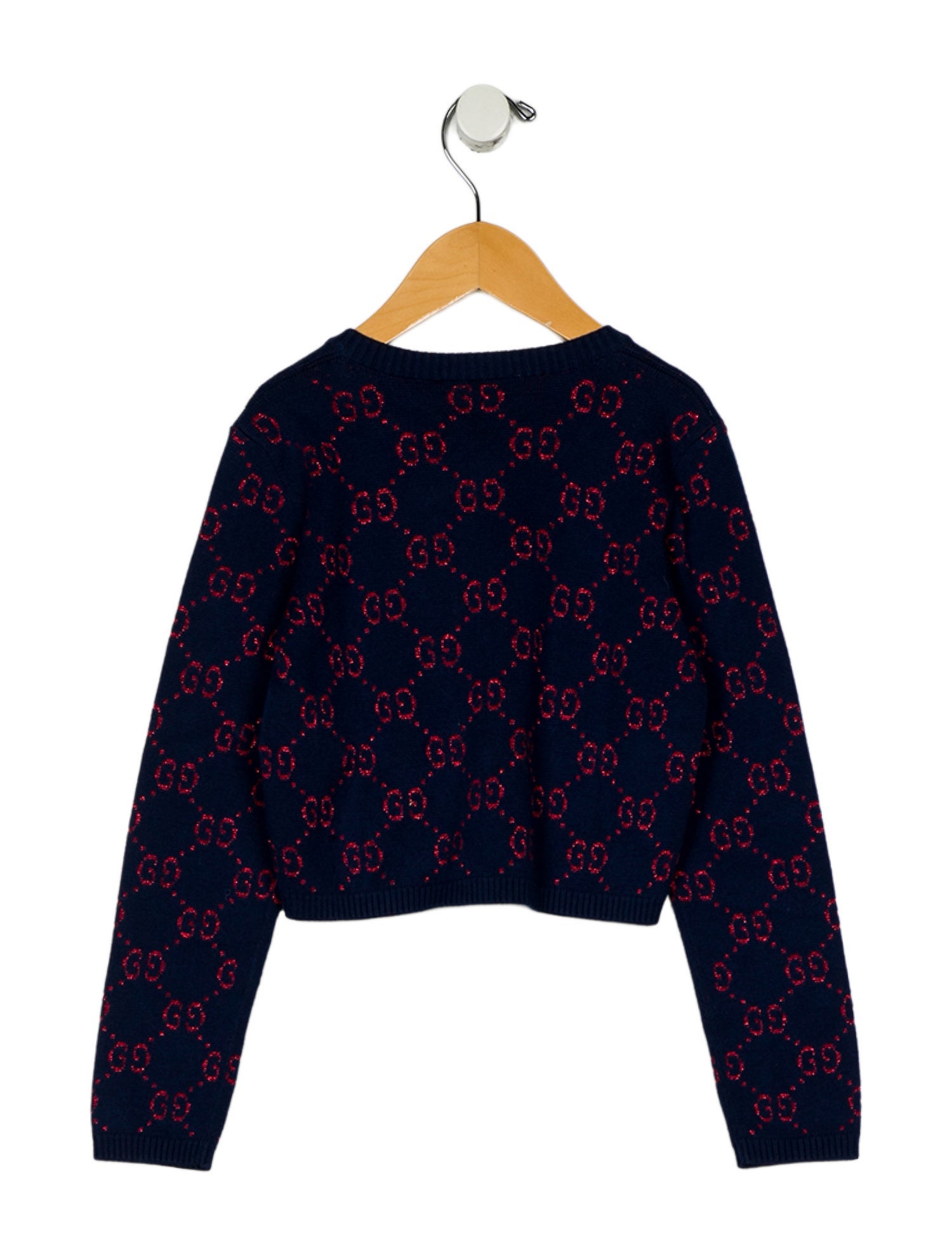 Gucci Girls' Metallic Jumbo GG Long Sleeve Cardigan w/Tags