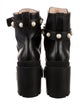 Gucci Faux Pearl Accents Leather Combat Boots