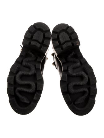 Gucci Faux Pearl Accents Leather Combat Boots
