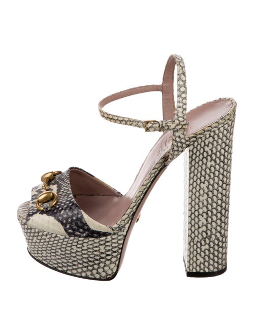 Gucci Horsebit Accent Snakeskin Slingback Pumps