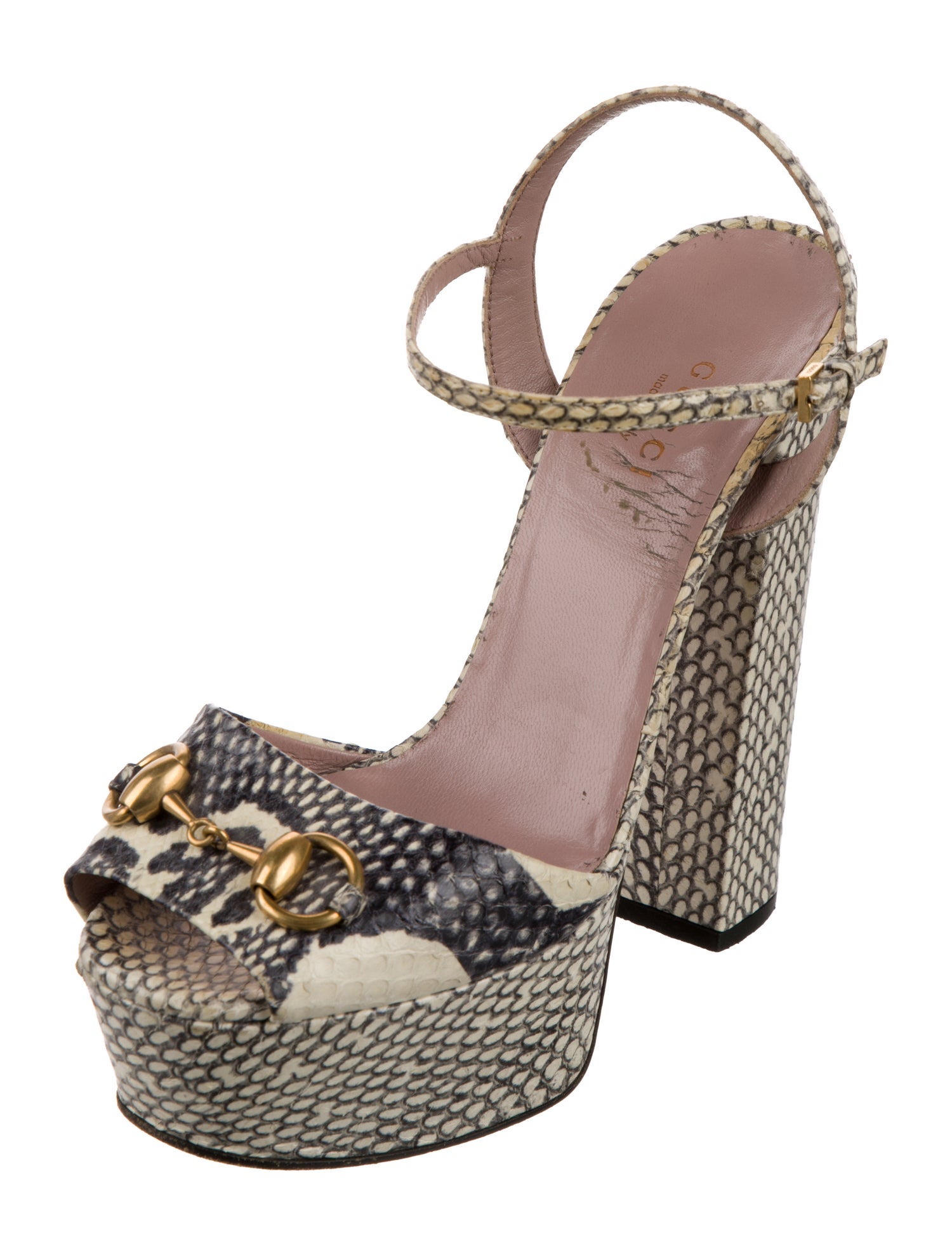 Gucci Horsebit Accent Snakeskin Slingback Pumps