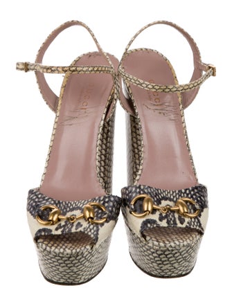 Gucci Horsebit Accent Snakeskin Slingback Pumps
