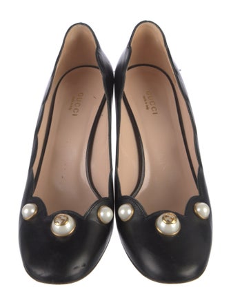 Gucci Faux Pearl Accents Leather Pumps