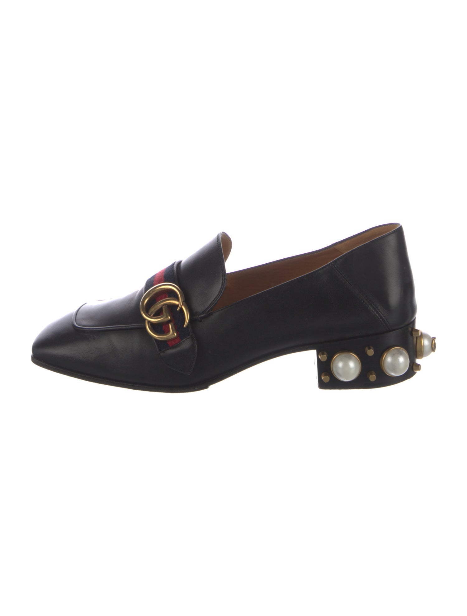 Gucci Faux Pearl Accents Leather Pumps