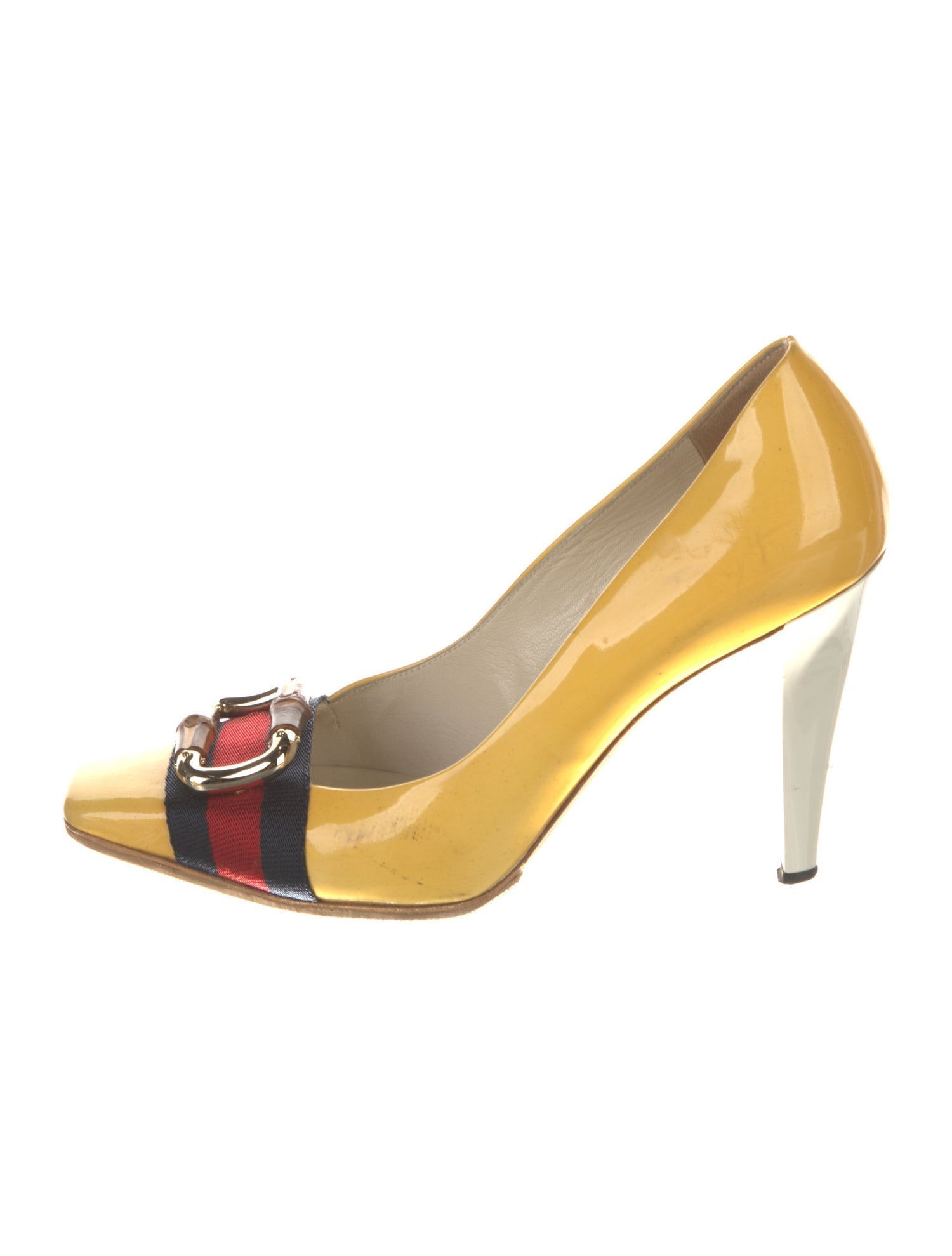 Gucci Sylvie Web Accent Patent Leather Pumps