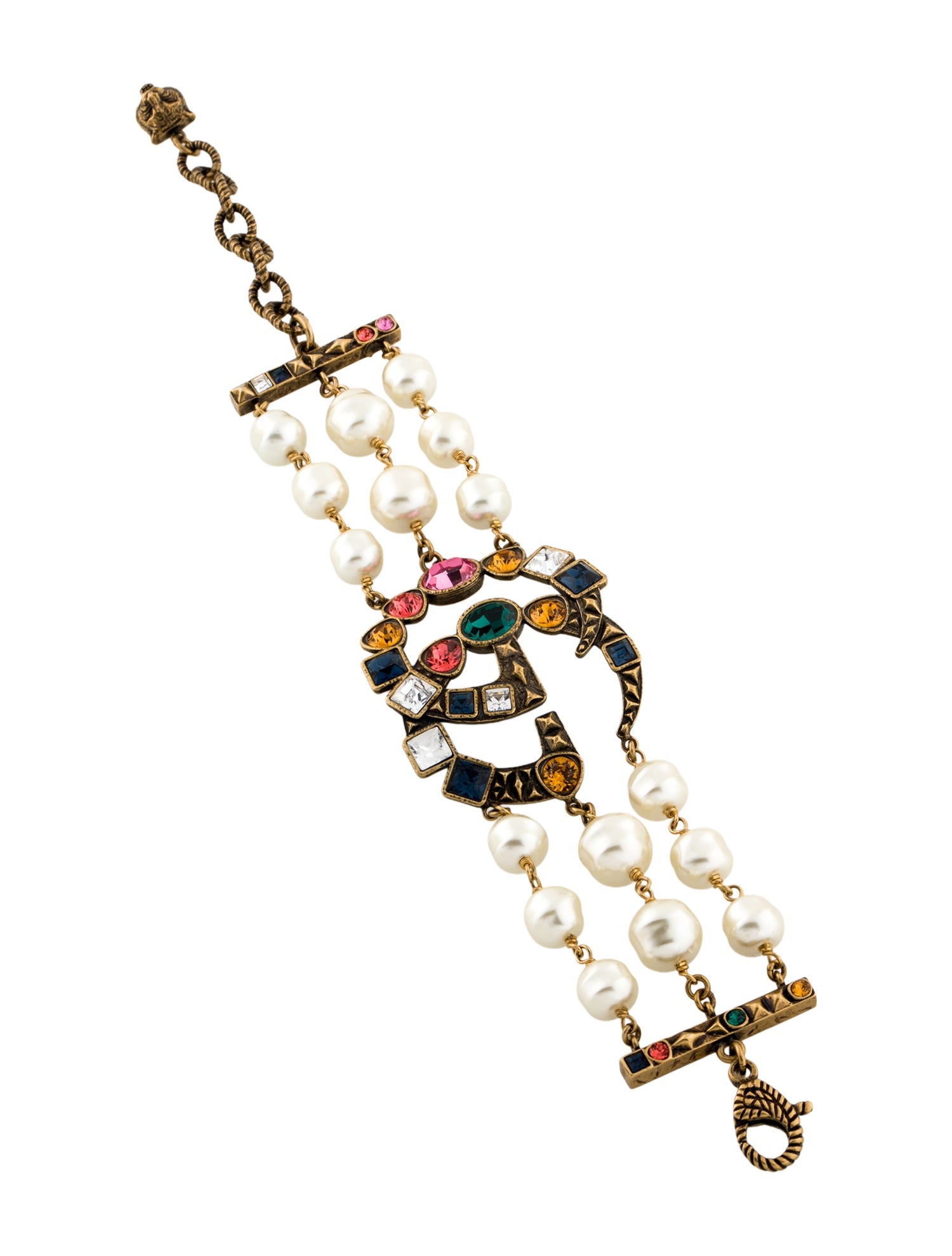Gucci Faux Pearl & Crystal Double G Multistrand Bracelet