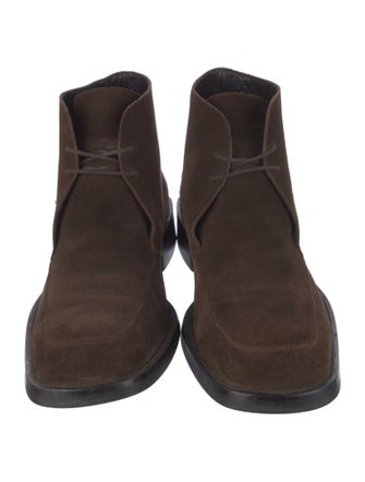 Gucci Suede Leather Trim Embellishment Lace-Up Boots