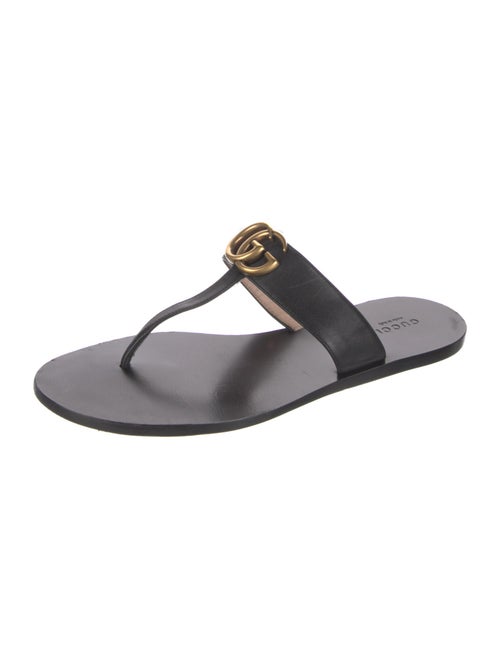 Gucci Double G Logo Leather T-Strap Sandals