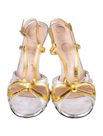 Gucci Leather Colorblock Pattern Slingback Sandals