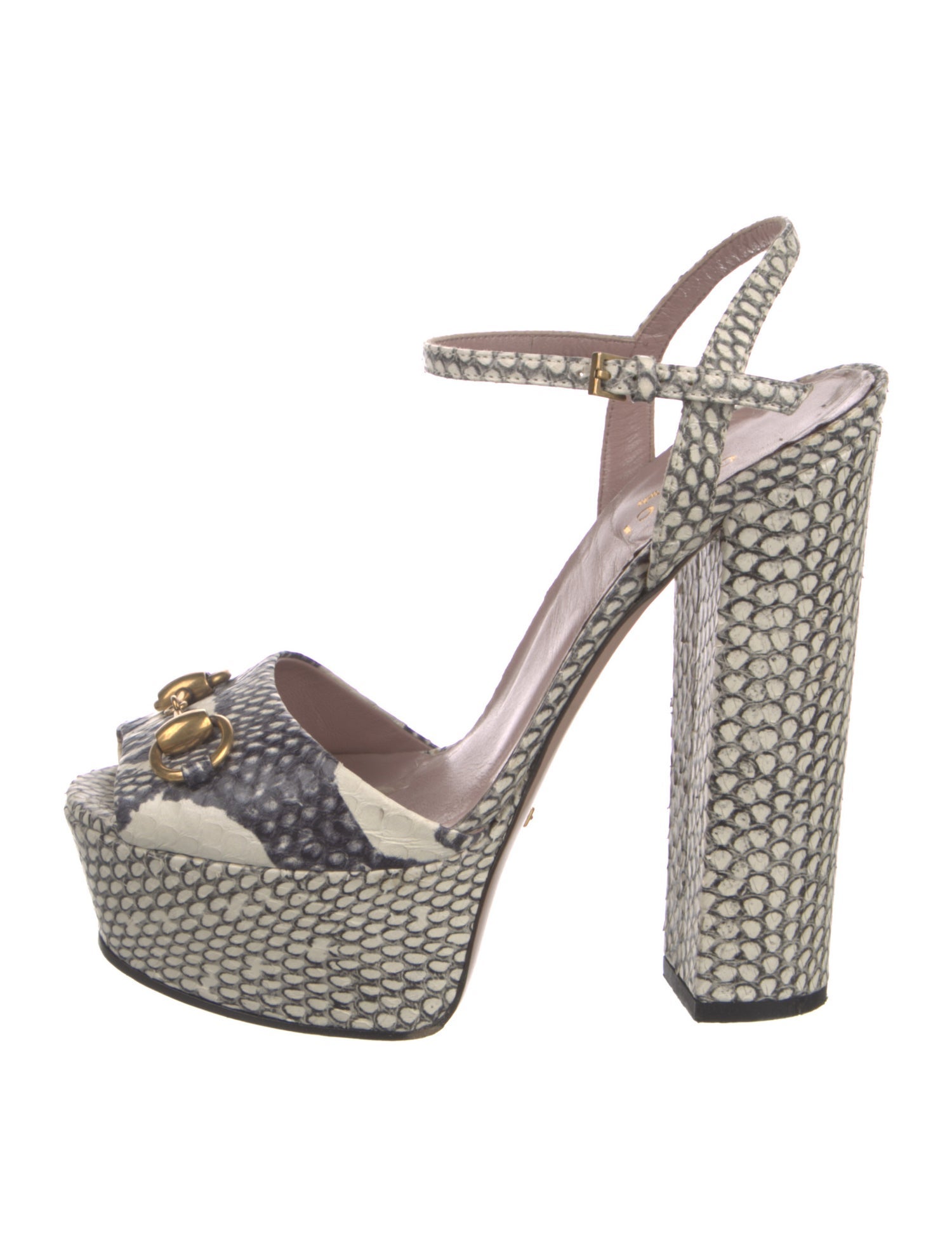 Gucci Horsebit Accent Snakeskin Sandals