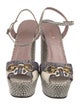 Gucci Horsebit Accent Snakeskin Sandals
