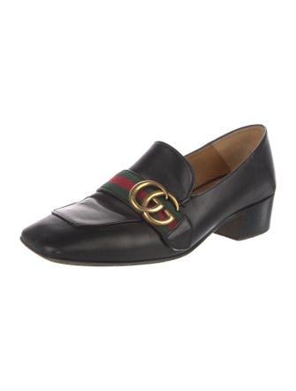 Gucci Faux Pearl Accents Leather Loafers