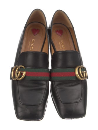 Gucci Faux Pearl Accents Leather Loafers