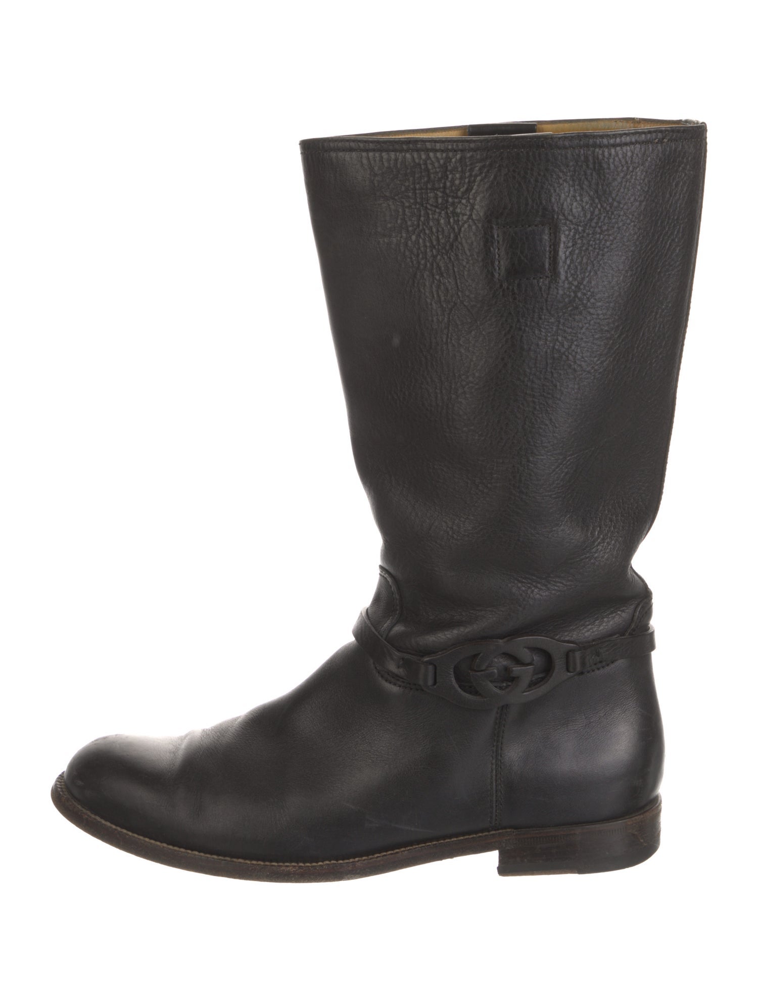 Gucci Interlocking G Logo Leather Moto Boots