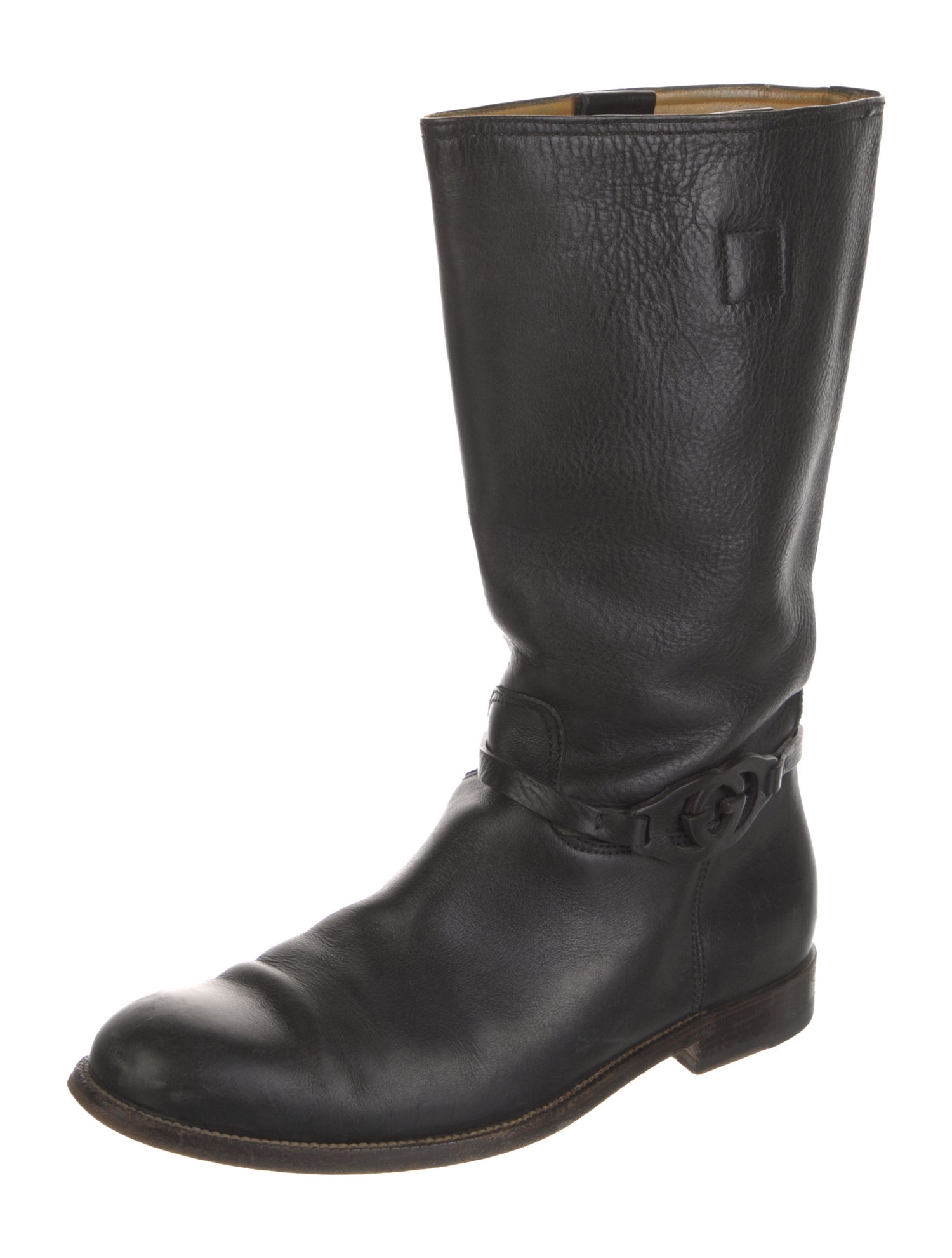 Gucci Interlocking G Logo Leather Moto Boots