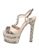 Gucci Feline Head Accent Snakeskin T-Strap Sandals