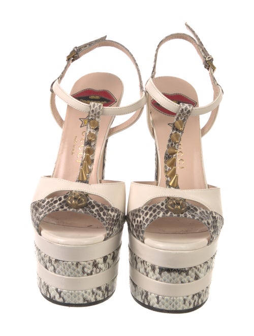 Gucci Feline Head Accent Snakeskin T-Strap Sandals