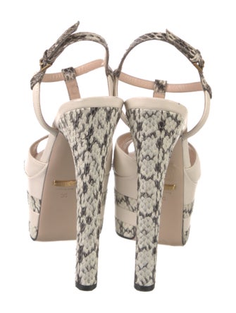 Gucci Feline Head Accent Snakeskin T-Strap Sandals