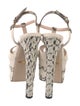 Gucci Feline Head Accent Snakeskin T-Strap Sandals