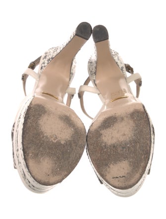 Gucci Feline Head Accent Snakeskin T-Strap Sandals