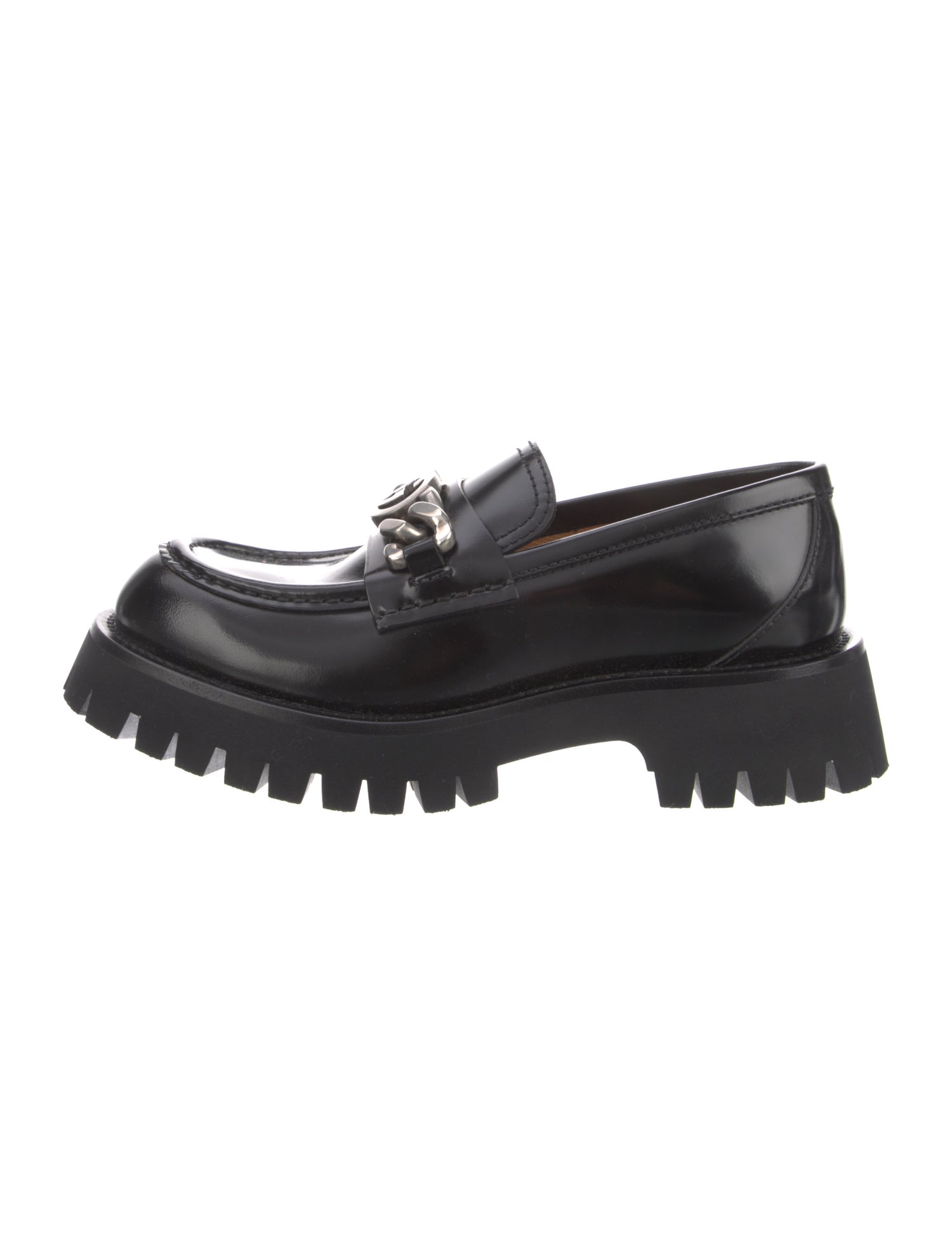 Gucci Patent Leather Chain-Link Accents Loafers