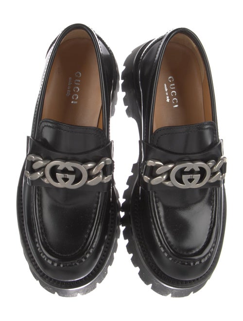 Gucci Patent Leather Chain-Link Accents Loafers