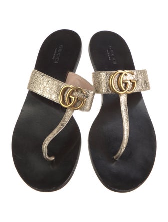 Gucci Double G Logo Leather Slides