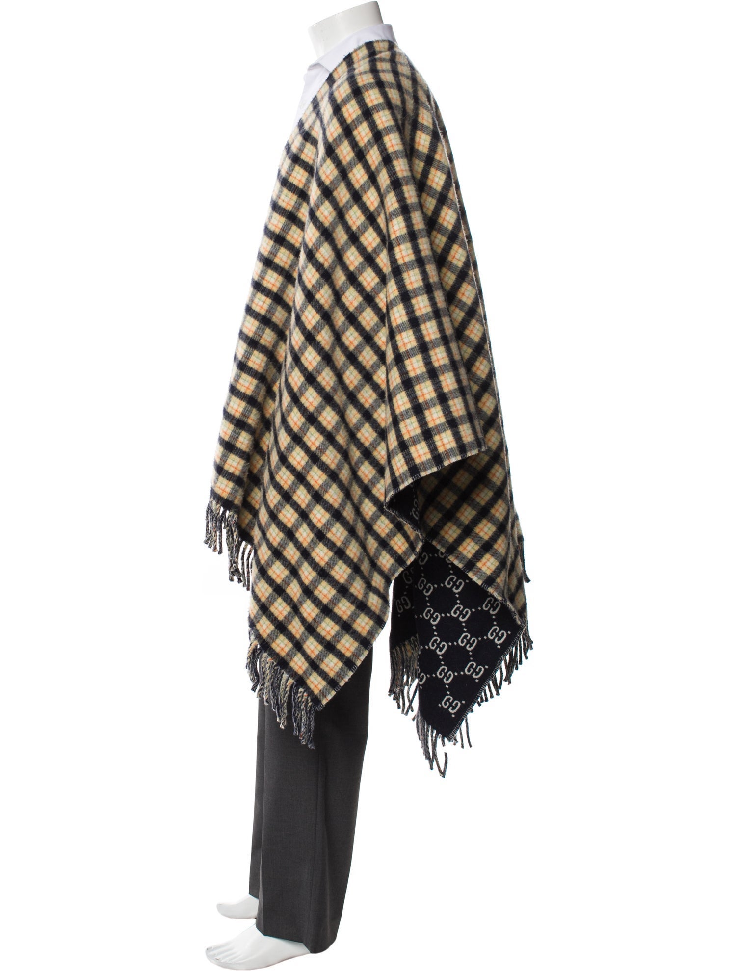 Gucci Wool Plaid Print Poncho